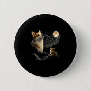 Chapa Redonda De 5 Cm Corgi aullando a la luna vintage 90s perro diverti