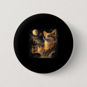 Chapa Redonda De 5 Cm Corgi aullando a la luna vintage retro animal 90s