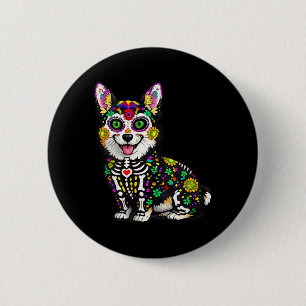 Chapa Redonda De 5 Cm Corgi de mujer Calavera de azúcar mexicana Viva