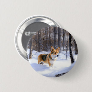 Chapa Redonda De 5 Cm Corgi Deja que nieve Navidad