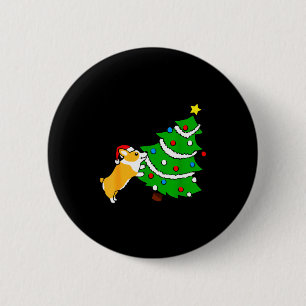 Chapa Redonda De 5 Cm Corgi Divertido Empujando Árbol de Navidad Perro d