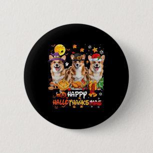 Chapa Redonda De 5 Cm Corgi Dog Happy Halloween Acción de Gracias Chris