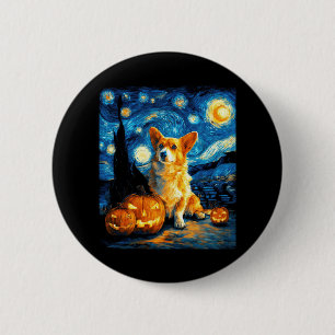 Chapa Redonda De 5 Cm Corgi Dog Lovers Pintura de la noche estrellada de