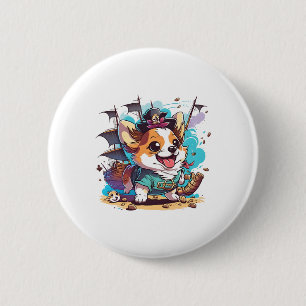 Chapa Redonda De 5 Cm Corgi Dog Pirate