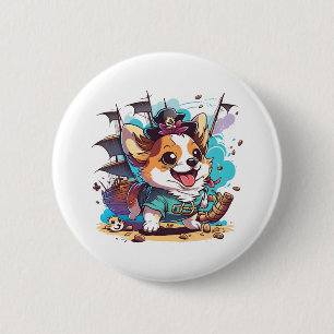 Chapa Redonda De 5 Cm Corgi Dog Pirate
