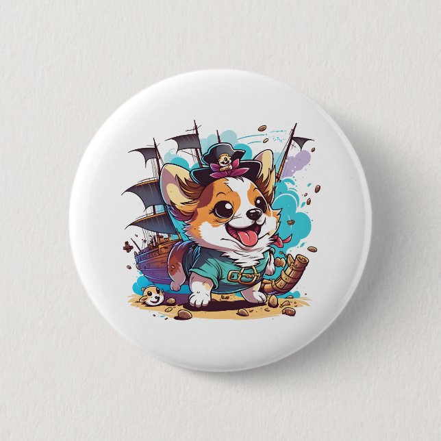 Chapa Redonda De 5 Cm Corgi Dog Pirate (Anverso)
