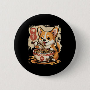 Chapa Redonda De 5 Cm Corgi Eating Ramen