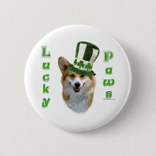 Chapa Redonda De 5 Cm Corgi Lucky Paws; regalo Corgi St Patrick's Day