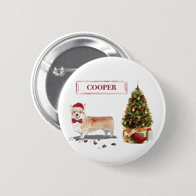 Chapa Redonda De 5 Cm Corgi Navidades graciosos perro con árbol (Anverso y reverso)