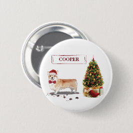 Chapa Redonda De 5 Cm Corgi Navidades graciosos perro con árbol