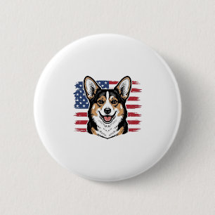 Chapa Redonda De 5 Cm Corgi Patriótico Bandera Americana Diseño Vector V