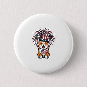 Chapa Redonda De 5 Cm Corgi Patriótico Fuegos Artificiales Diseño Vector
