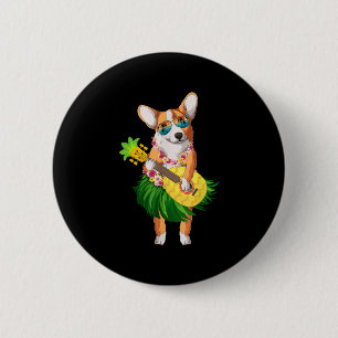 Chapa Redonda De 5 Cm Corgi Perro hawaiano & Piña Ukulele verano