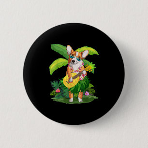 Chapa Redonda De 5 Cm Corgi Perro hawaiano &amp; Piña Ukulele verano