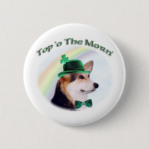 Chapa Redonda De 5 Cm Corgi Top of the Morn'; Corgi St. Patrick's day