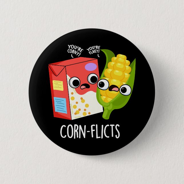 Chapa Redonda De 5 Cm Corn-flicts Funny Corn Pun (Anverso)