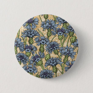 Chapa Redonda De 5 Cm Cornflores azules, flores silvestres en amarillo h