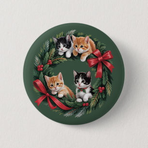 Chapa Redonda De 5 Cm Corona de Navidad de gato retro de los 90 Amante d