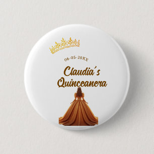 Chapa Redonda De 5 Cm Corona de princesa quinceañera naranja cumpleaños