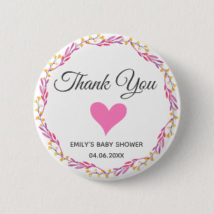 Chapa Redonda De 5 Cm Corona floral rosa y dorada Gracias Baby Shower