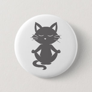 Chapa Redonda De 5 Cm Cortar gato en meditación - Elegir color de fondo
