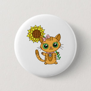 Chapa Redonda De 5 Cm Corte Kawaii Cat Holding Flower
