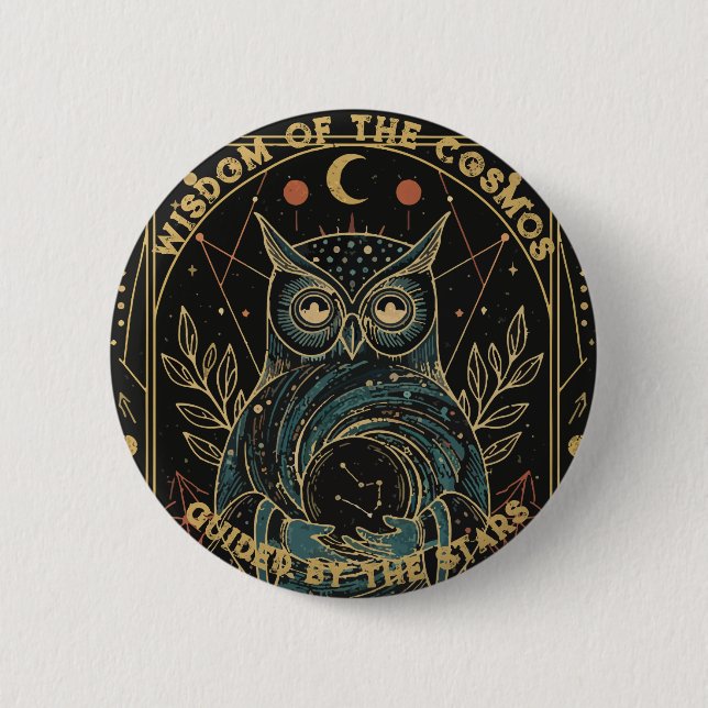 Chapa Redonda De 5 Cm Cosmic Oracle Owl • Mystical Celestial  (Anverso)