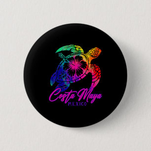 Chapa Redonda De 5 Cm Costa Maya México Tie Dye Tortuga Mar Hibisco Play