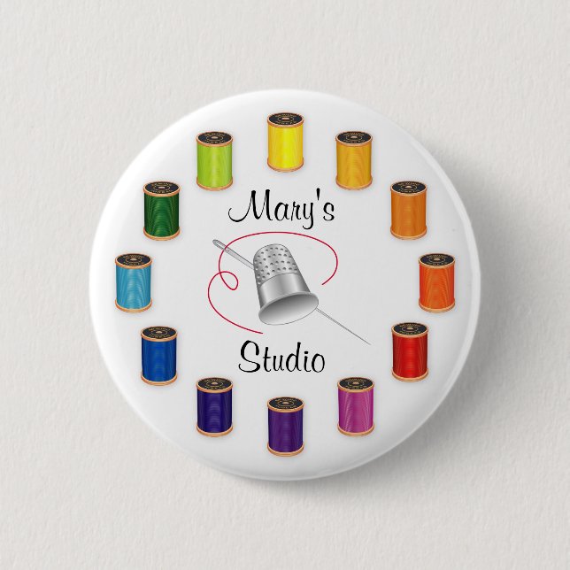 Chapa Redonda De 5 Cm Costura, aguja y hilos de discusión (Anverso)