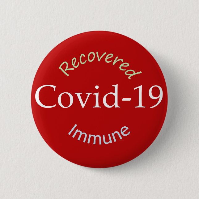 Chapa Redonda De 5 Cm Covid-19: Recuperado e inmune (Anverso)