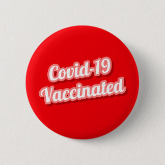 Chapa Redonda De 5 Cm Covid 19 Rojo Cursivo Vacunado Estilizado