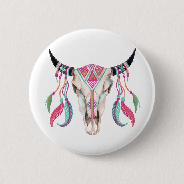 Chapa Redonda De 5 Cm Cow Skull con Dream Catchers (Anverso)
