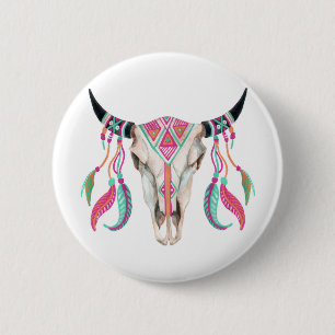Chapa Redonda De 5 Cm Cow Skull con Dream Catchers