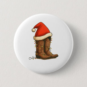 Chapa Redonda De 5 Cm Cowboy Boots Navidades del oeste de Santa Hat