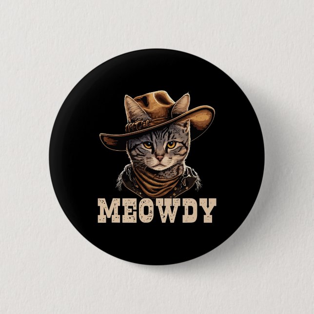 Chapa Redonda De 5 Cm Cowboy Cat Meowdy (Anverso)