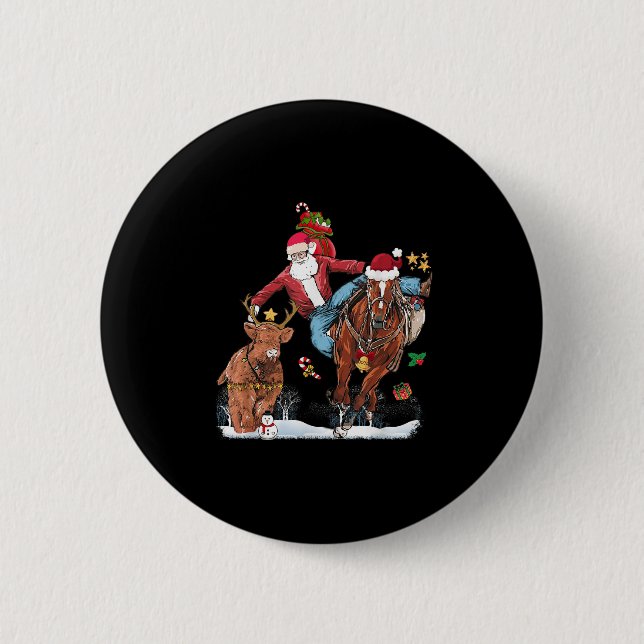 Chapa Redonda De 5 Cm Cowboy Santa Bulldogging Western Cowboy Xmas Funny (Anverso)