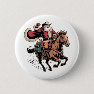 Chapa Redonda De 5 Cm Cowboy Santa Claus montando a caballo Navidad 