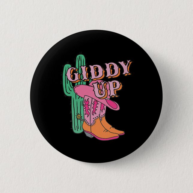 Chapa Redonda De 5 Cm Cowgirl Cowboy Boots Cactus (Anverso)