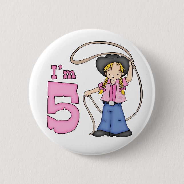 Chapa Redonda De 5 Cm Cowgirl Roper 5º cumpleaños (Anverso)