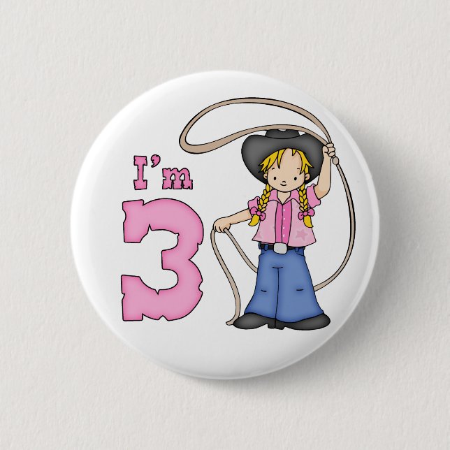 Chapa Redonda De 5 Cm Cowgirl Roper Tercer cumpleaños (Anverso)