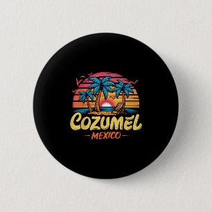 Chapa Redonda De 5 Cm Cozumel México Tropical Sunset Beach Souvenir Vaca