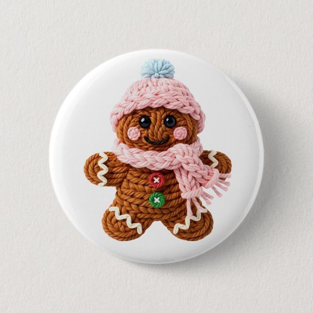 Chapa Redonda De 5 Cm Cozy Knitted Gingerbread Winter Character (Anverso)