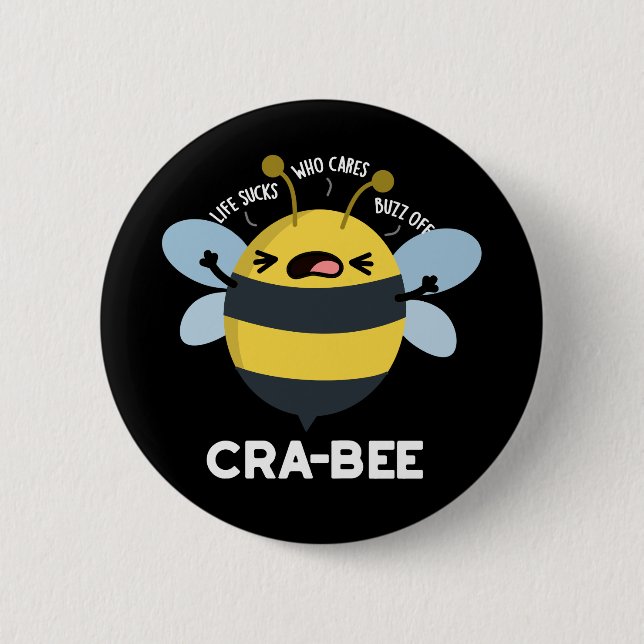 Chapa Redonda De 5 Cm Cra-bee Funny Crabby Bee Pun Dark BG (Anverso)