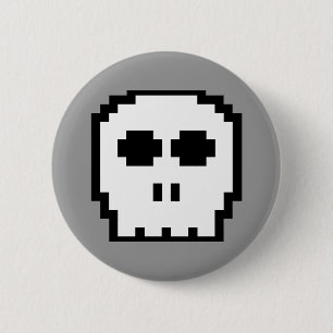Chapa Redonda De 5 Cm Cráneo de 8 bits retro