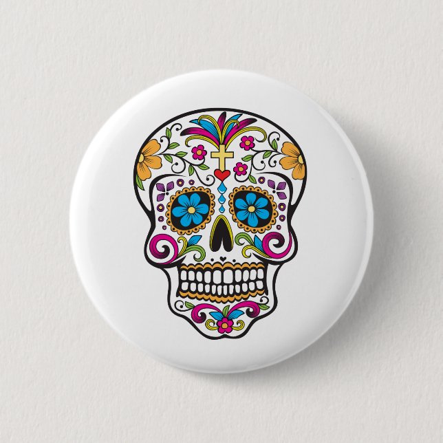 Chapa Redonda De 5 Cm Cráneo de azúcar lindo feliz día de los muertos (Anverso)