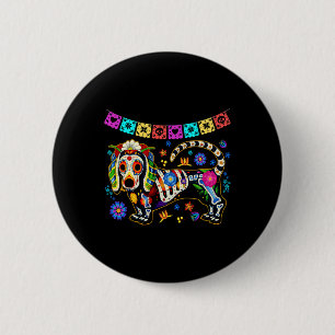 Chapa Redonda De 5 Cm Cráneo de azúcar mexicano Dachshund Bone Halloween