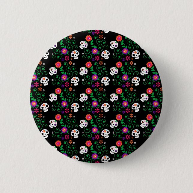 Chapa Redonda De 5 Cm cráneo de azúcar negro (Anverso)