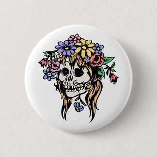 Chapa Redonda De 5 Cm cráneo de chica de flores