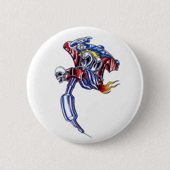 Chapa Redonda De 5 Cm cráneo de la máquina del tatuaje (Anverso)