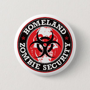 Chapa Redonda De 5 Cm Cráneo de la seguridad del zombi de la patria -